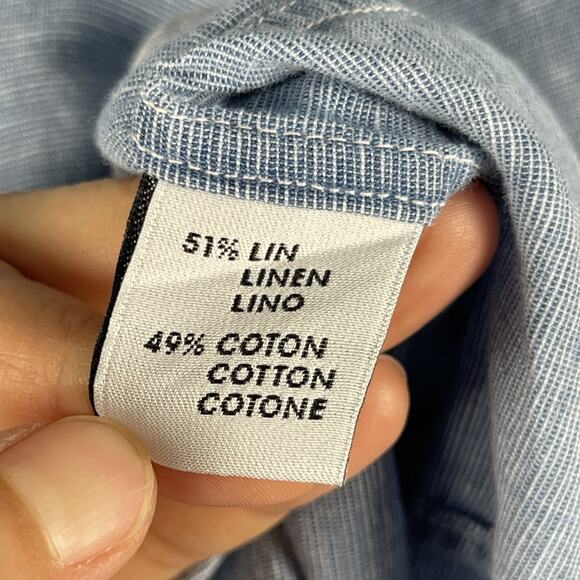 Culturata Linen Blend Western Shirt Men Large 16.5 42 Blue Faded Pearl Snap Itay - Picture 7 of 13